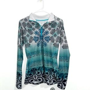 Athleta Snowflake Blue Teal Pullover Sweater
